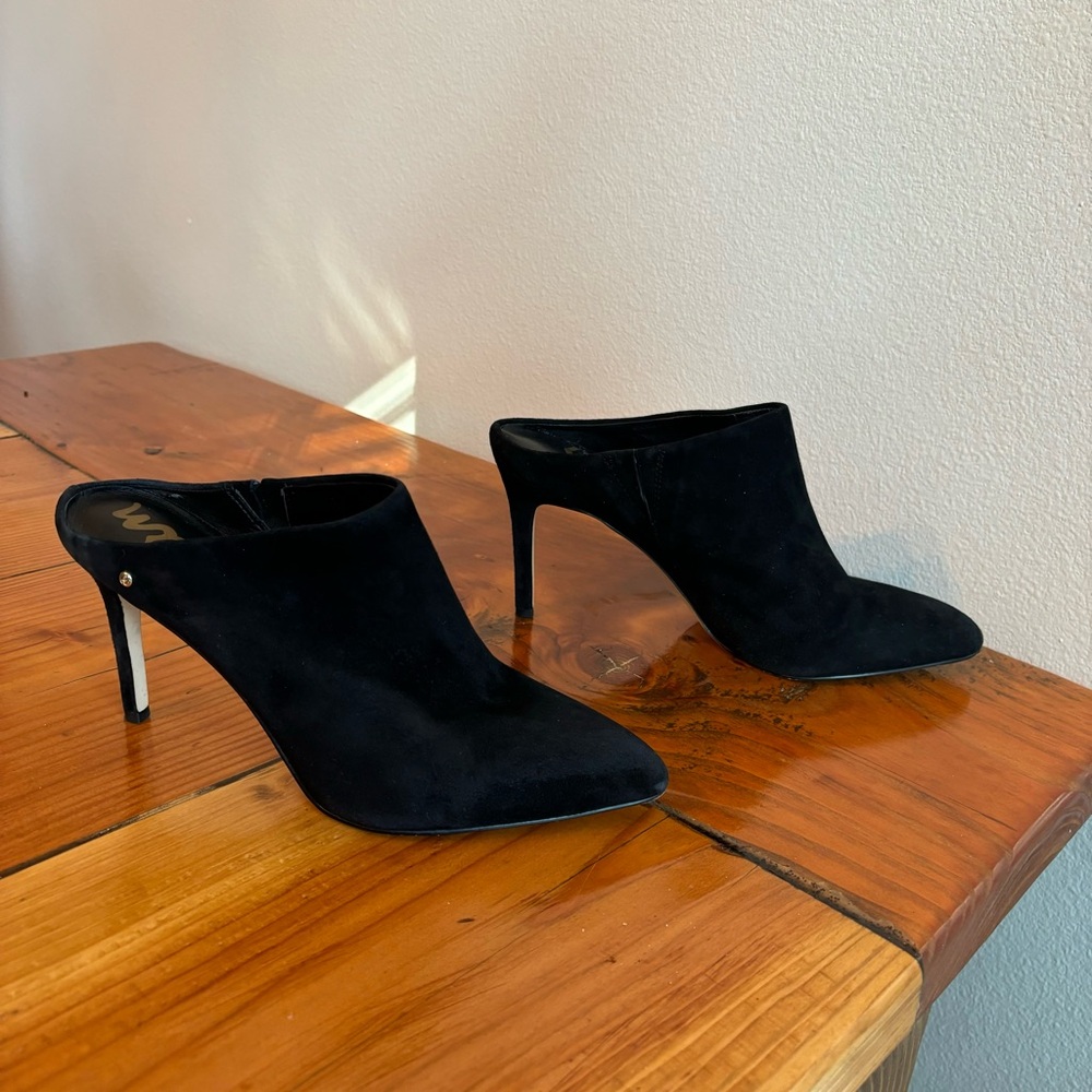 Suede Sam Edelman Mules Heels Pointed Toe Black Size 7 Wedding Work Career Shoes